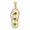 10K and Green Enamel Cut-out Flip-Flop with Sea Turtles Pendant
