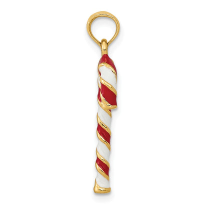 10k 3-D Red and White Enameled Candy Cane Pendant