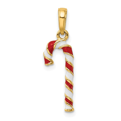 10k 3-D Red and White Enameled Candy Cane Pendant
