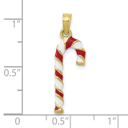 10k 3-D Red and White Enameled Candy Cane Pendant