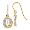 10k Two-tone Textured Fancy Dangle Shepherd Hook Earrings