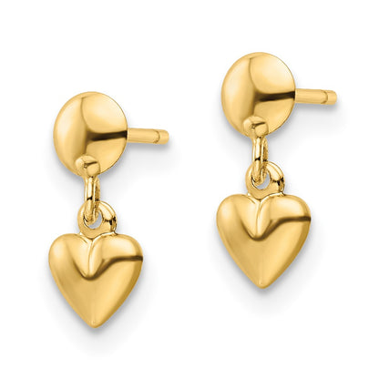 10k Polished Heart Post Dangle Earrings