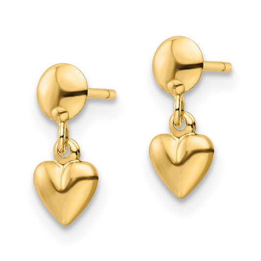 10k Polished Heart Post Dangle Earrings
