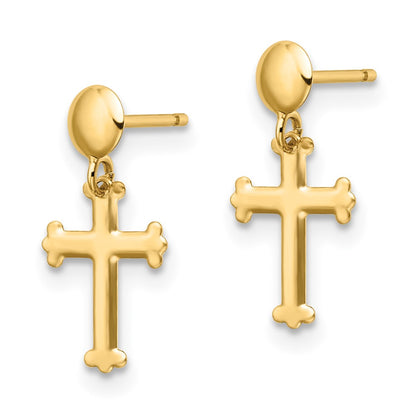 10k Polished Cross Post Dangle Earrings