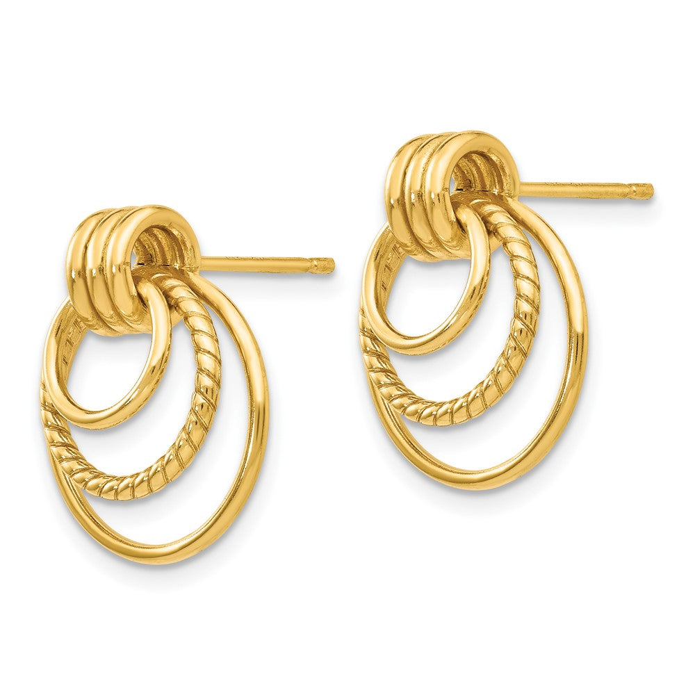 10k Polished and Twisted Triple Circle Fancy Post Earrings