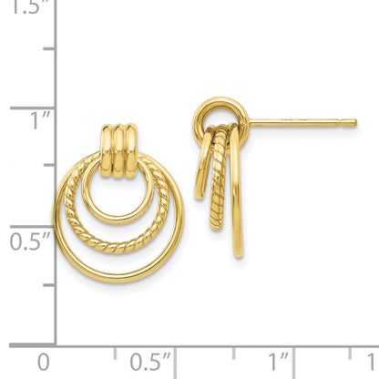 10k Polished and Twisted Triple Circle Fancy Post Earrings