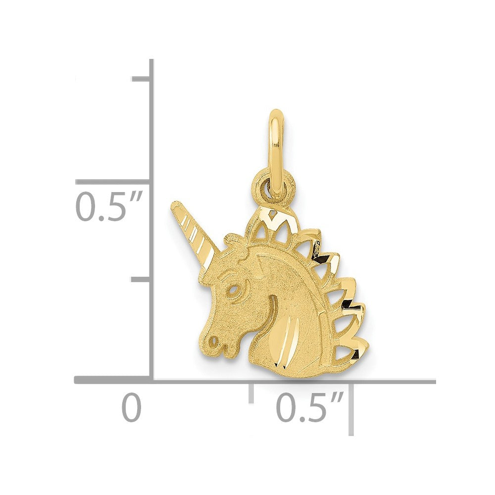 10k Satin Diamond-cut Unicorn Head Charm