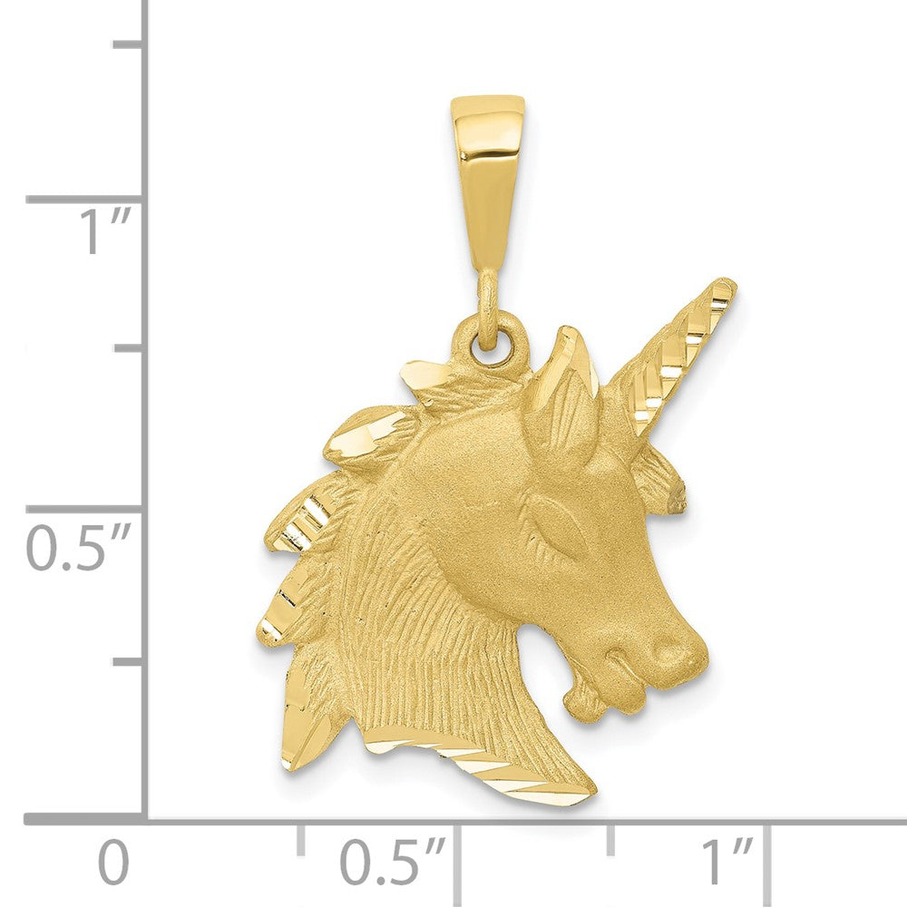 10k Satin Diamond-cut Unicorn Head Charm