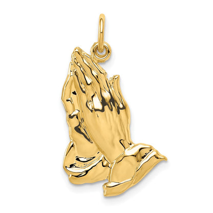 10k Large Polished Praying Hands Pendant