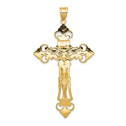 10k Large INRI Fleur De Lis Crucifix Pendant