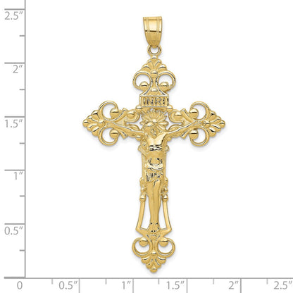 10k Large INRI Fleur De Lis Crucifix Pendant