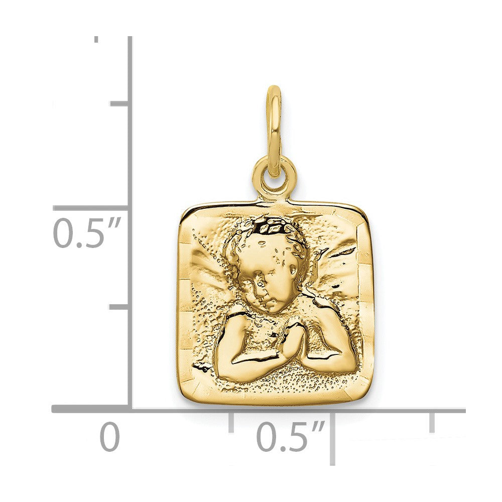 10k Satin Diamond-cut Square Angel Charm