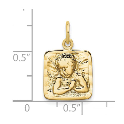 10k Satin Diamond-cut Square Angel Charm