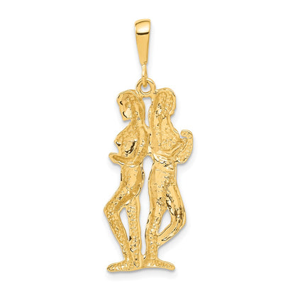 10k Large Satin Diamond-cut Gemini Zodiac Charm