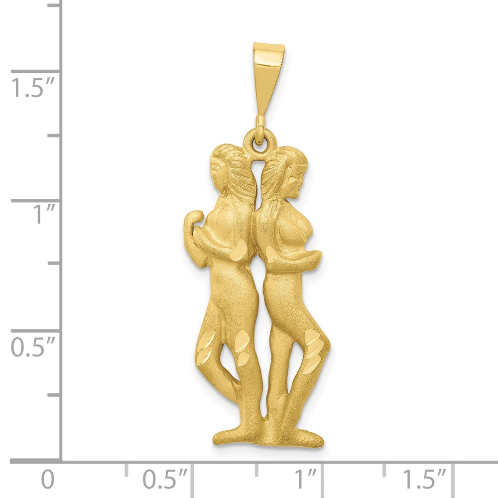 10k Large Satin Diamond-cut Gemini Zodiac Charm