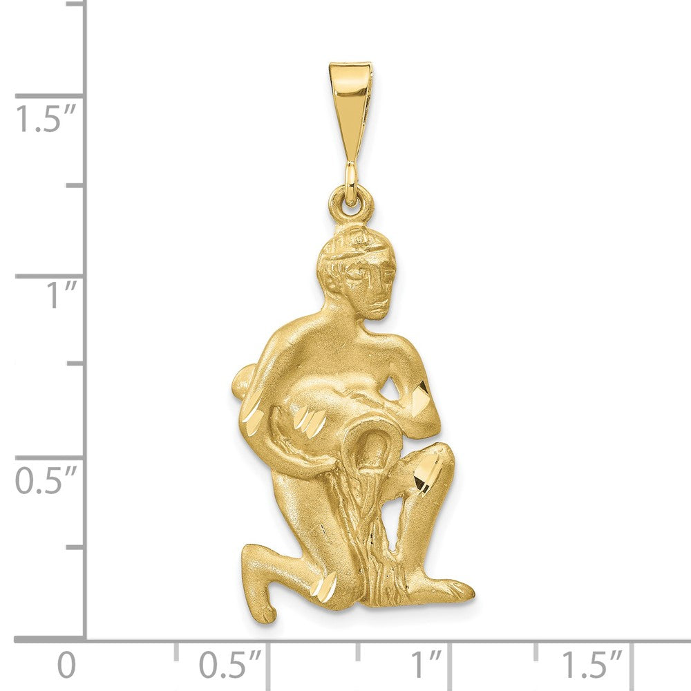 10k Large Satin Diamond-cut Aquarius Zodiac Charm