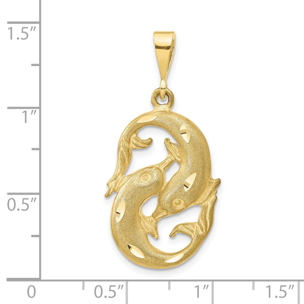 10k Large Satin Diamond-cut Pisces Zodiac Charm