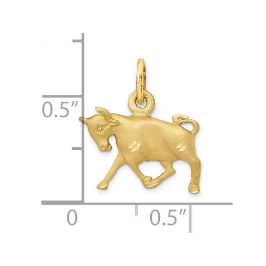 10k Small Satin Diamond-cut Taurus Zodiac Charm