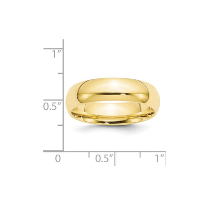 10k Yellow Gold 6mm Standard Weight Comfort Fit Wedding Band Size 6.5