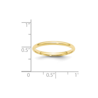 10k Yellow Gold 2mm Lightweight Comfort Fit Wedding Band Size 6.5