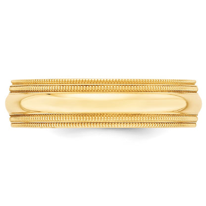 10k Yellow Gold 6mm Double Milgrain Comfort Fit Wedding Band Size 9