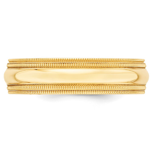 10k Yellow Gold 6mm Double Milgrain Comfort Fit Wedding Band Size 9