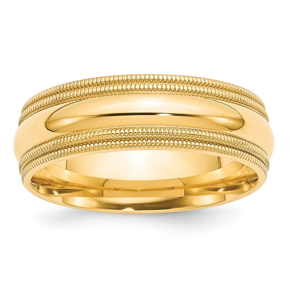 10k Yellow Gold 7mm Double Milgrain Comfort Fit Wedding Band Size 10