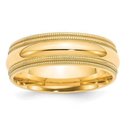 10k Yellow Gold 7mm Double Milgrain Comfort Fit Wedding Band Size 10