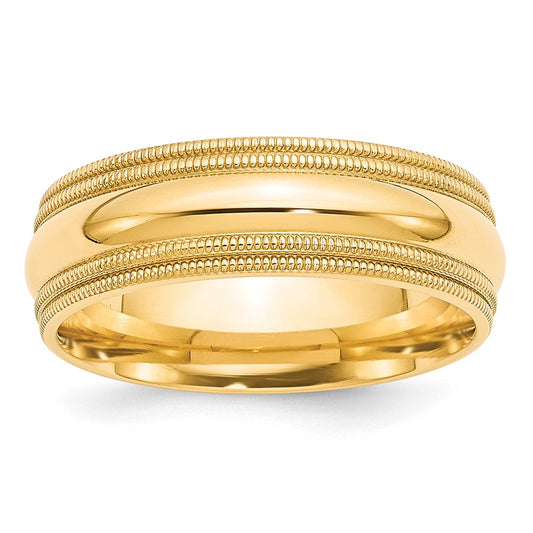 10k Yellow Gold 7mm Double Milgrain Comfort Fit Wedding Band Size 10