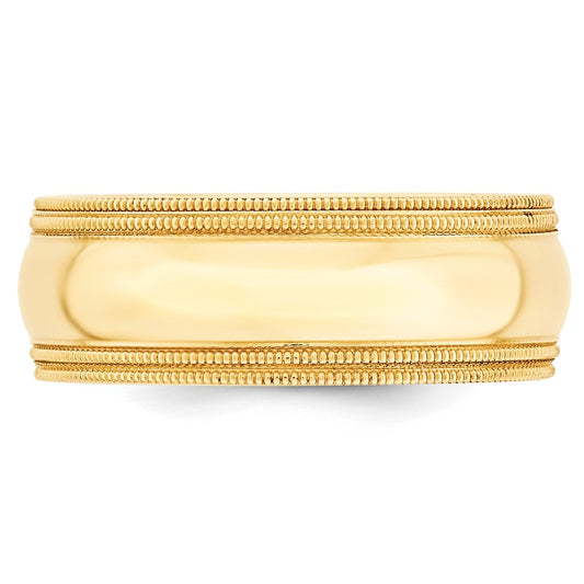 10k Yellow Gold 8mm Double Milgrain Comfort Fit Wedding Band Size 9