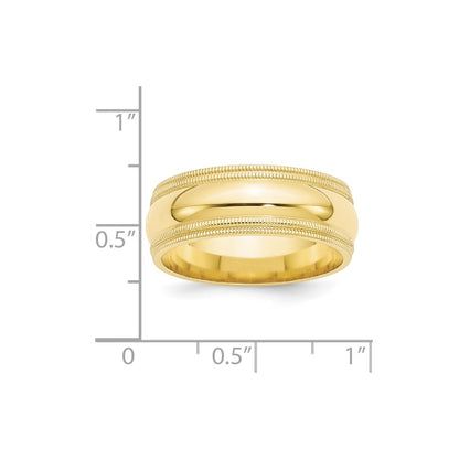 10k Yellow Gold 8mm Double Milgrain Comfort Fit Wedding Band Size 9