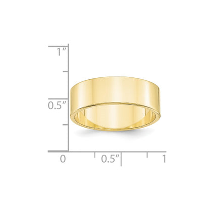 10k Yellow Gold 7mm Lightweight Flat Wedding Band Size 10.5