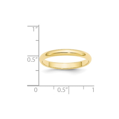 10k Yellow Gold 3mm Half Round Wedding Band Size 6.5