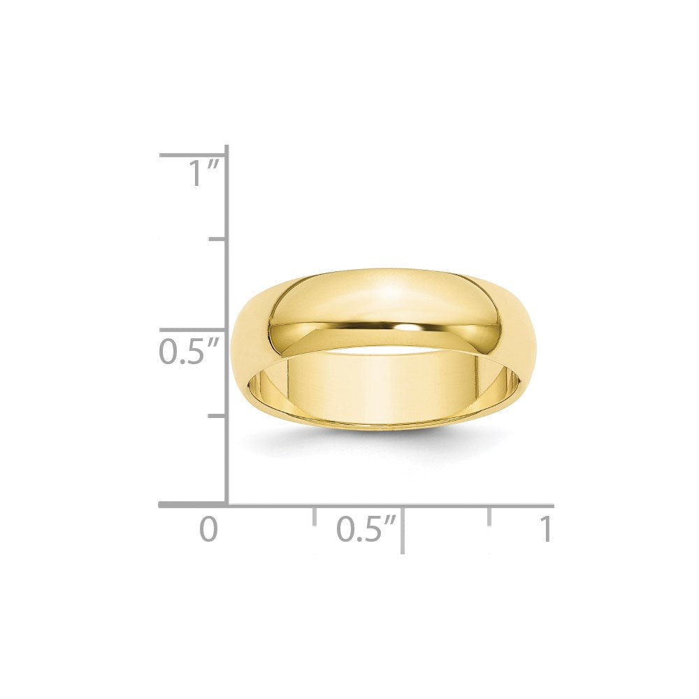 10k Yellow Gold 6mm Half Round Wedding Band Size 11