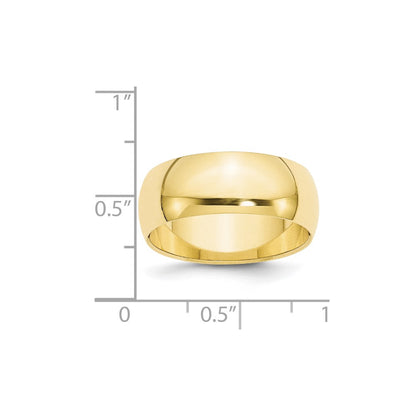 10k Yellow Gold 8mm Half Round Wedding Band Size 13.5