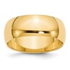 10k Yellow Gold 8mm Half Round Wedding Band Size 6