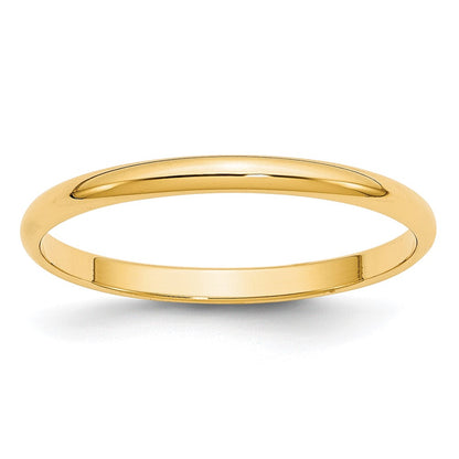 10k Yellow Gold 2mm Lightweight Half Round Wedding Band Size 6.5