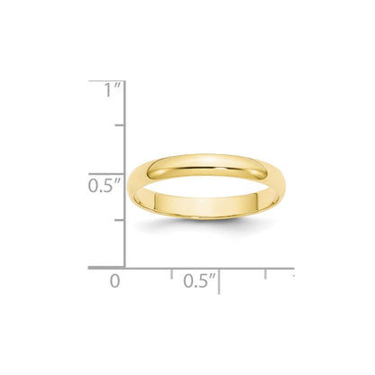 10k Yellow Gold 3mm Lightweight Half Round Wedding Band Size 4