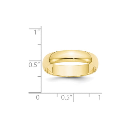 10k Yellow Gold 5mm Lightweight Half Round Wedding Band Size 9