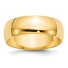 10k Yellow Gold 7mm Lightweight Half Round Wedding Band Size 14