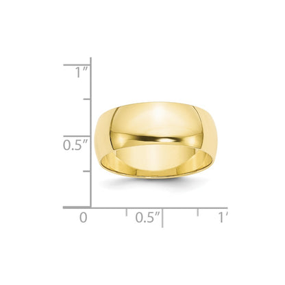 10k Yellow Gold 8mm Lightweight Half Round Wedding Band Size 10.5