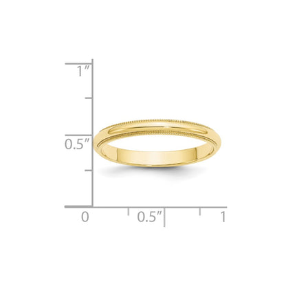 10k Yellow Gold 3mm Milgrain Half Round Wedding Band Size 6.5