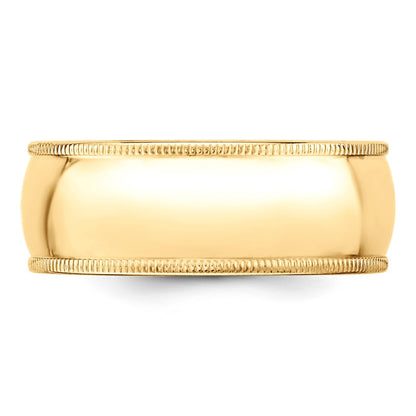 10k Yellow Gold 8mm Milgrain Half Round Wedding Band Size 5.5