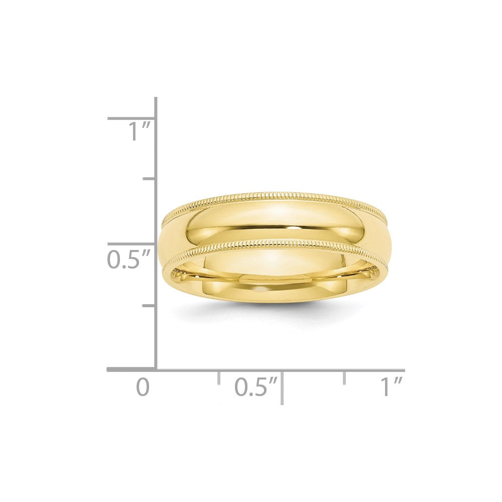 10k Yellow Gold 6mm Milgrain Half Round Comfort Fit Wedding Band Size 9