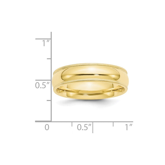 10k Yellow Gold 6mm Milgrain Half Round Comfort Fit Wedding Band Size 9.5