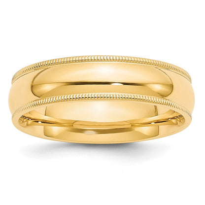 10k Yellow Gold 6mm Milgrain Half Round Comfort Fit Wedding Band Size 11.5
