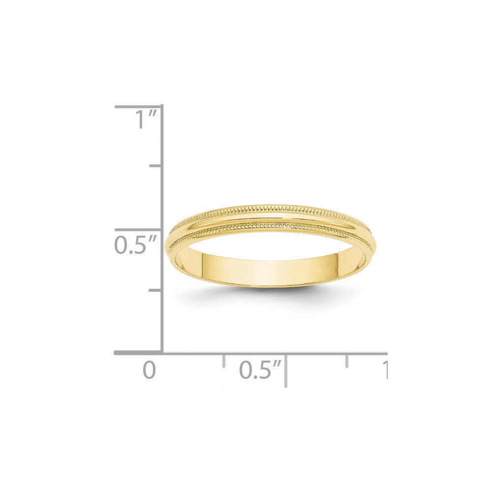 10k Yellow Gold 3mm Lightweight Milgrain Half Round Wedding Band Size 7