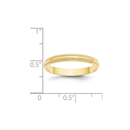 10k Yellow Gold 3mm Lightweight Milgrain Half Round Wedding Band Size 9.5