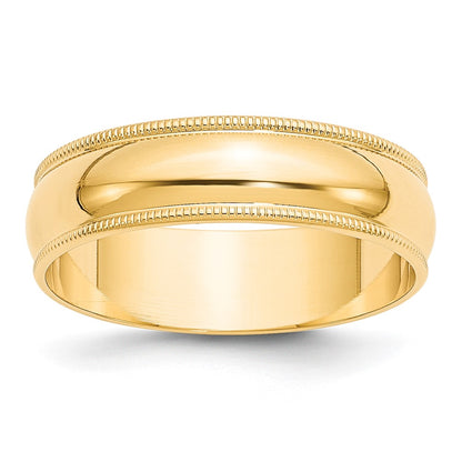 10k Yellow Gold 6mm Lightweight Milgrain Half Round Wedding Band Size 5.5