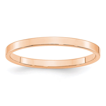 10k Rose Gold 2mm Lightweight Flat Wedding Band Size 6.5